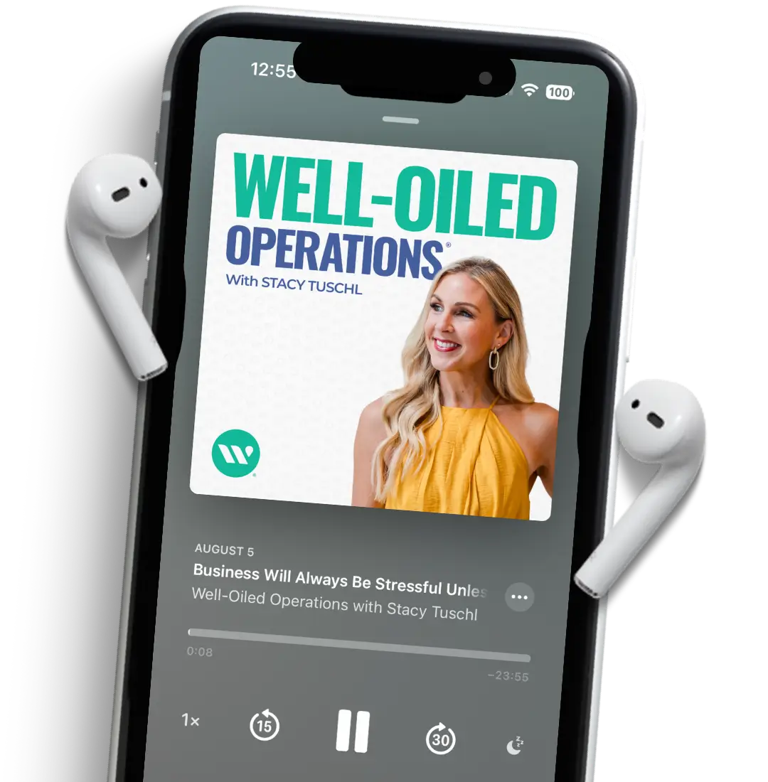 Well-Oiled Operations® Podcast Phone Mockup with airpods